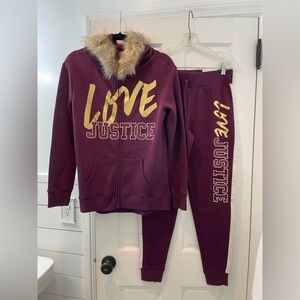 Justice Purple Tracksuit with Faux Fur Hood and Sequin NWT 18/20 Youth